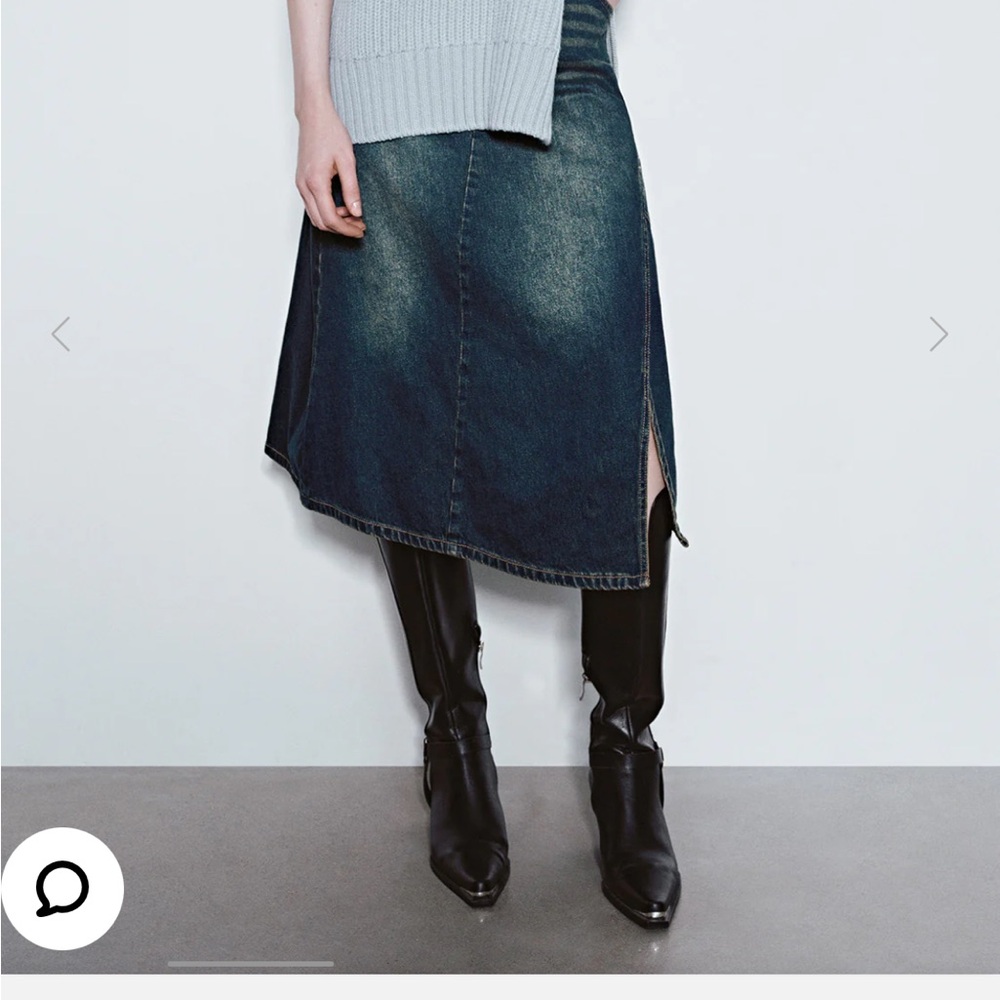 Blue Midi A-Line Skirt with Asymmetrical Slit